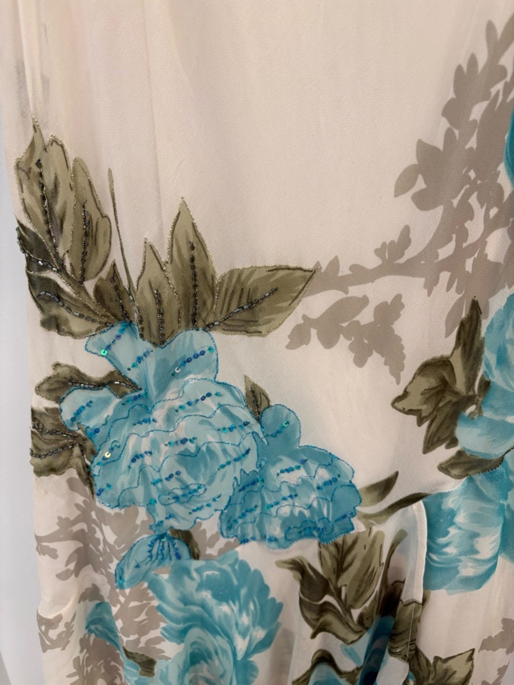 Vintage Y2K Beaded Floral Cowlneck Handkerchief Dress Barn Midi Dress Size Large - Picture 5 of 11